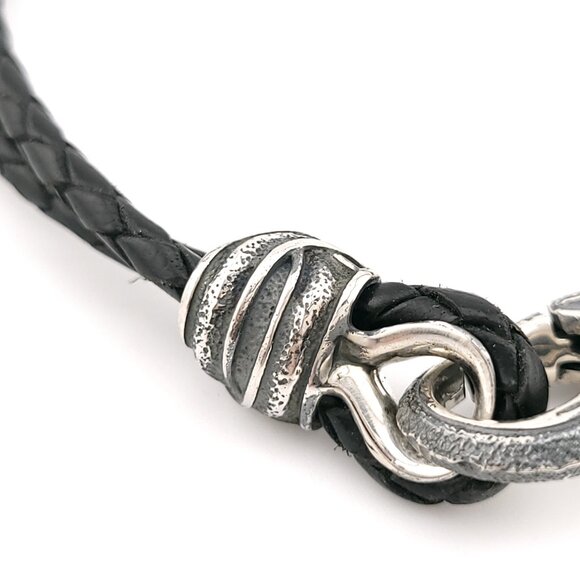 David Yurman Sterling Silver Armory Black Two Row Leather 8.5' Inch Bracelet - Picture 5 of 11